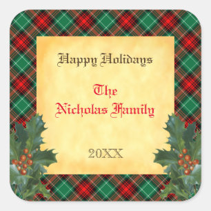 Étiquette de cadeau de Noël à motif écossais rouge