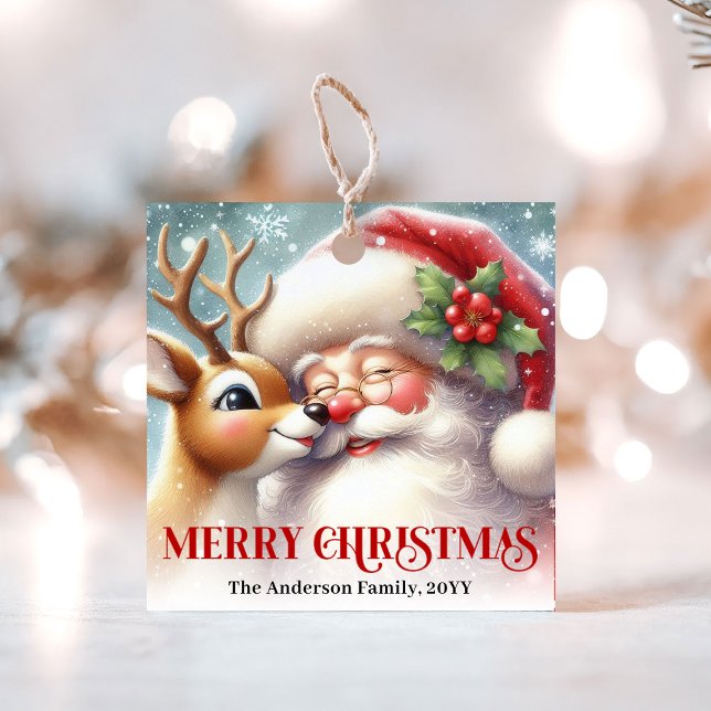 Étiquette de cadeau de Noël amusante avec Rudolph  (Funny Rudolph Santa Cute Christmas Gift Tag Design)