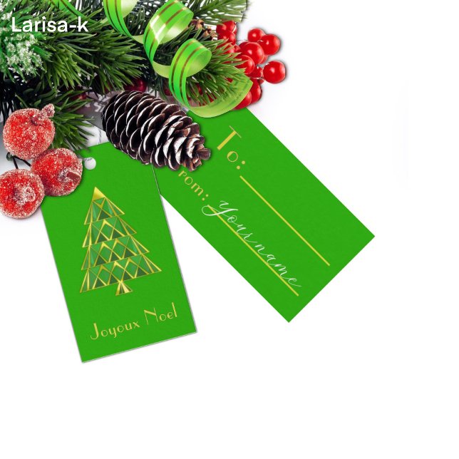 Étiquette de cadeau de Noël arbre Green Joyoux Noe (Créateur téléchargé)