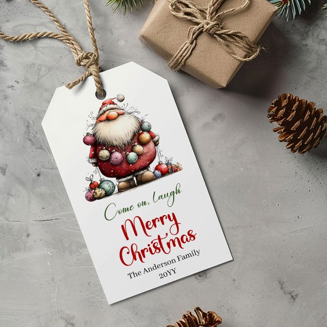Étiquette de cadeau de Noël au style de Père Noël  (Whimsical funny Santa Christmas gift tag style

)