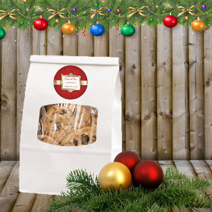 Étiquette de cadeau de Noël, beau rouge et or