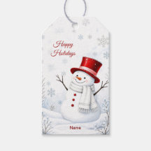 Étiquette de cadeau de Noël Bonhomme de neige au c