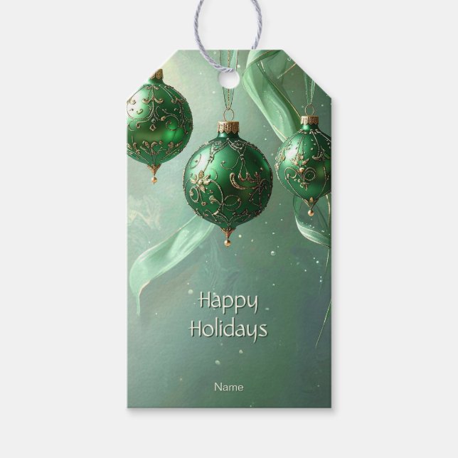 Étiquette de cadeau de Noël Boule Verte (Devant)