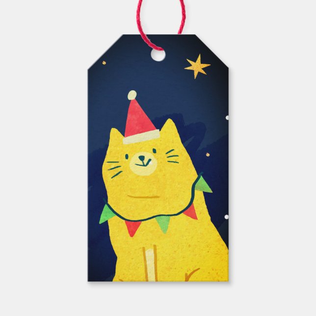 ÉTIQUETTE DE CADEAU DE NOËL CHAT DANS LE CIEL NOCT (Devant)