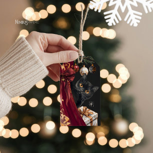 Étiquette de cadeau de Noël Chat Noir Lunatique