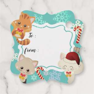 Étiquette de cadeau de Noël Chats mignons et floco
