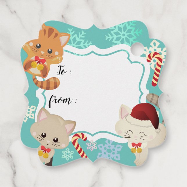 Étiquette de cadeau de Noël Chats mignons et floco (Dos)