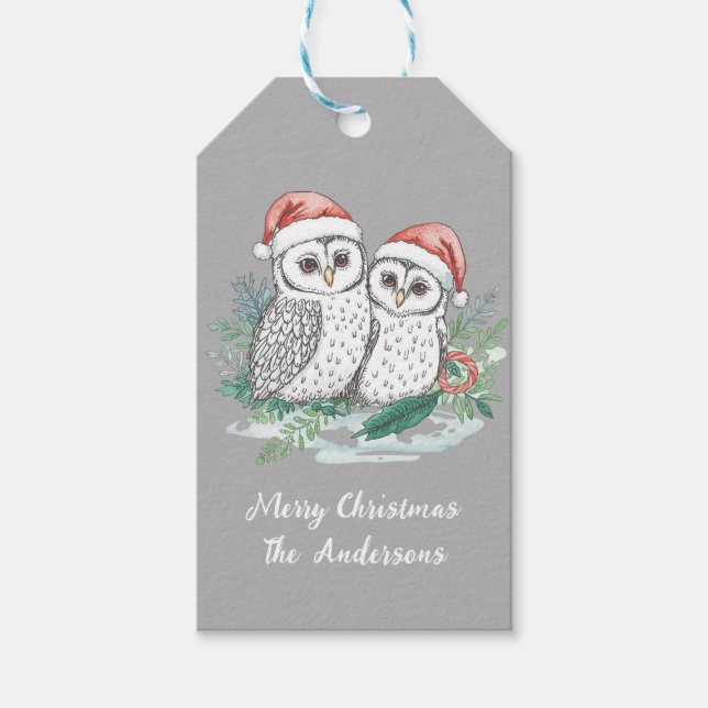 Étiquette de cadeau de Noël chouette cosy (Devant)
