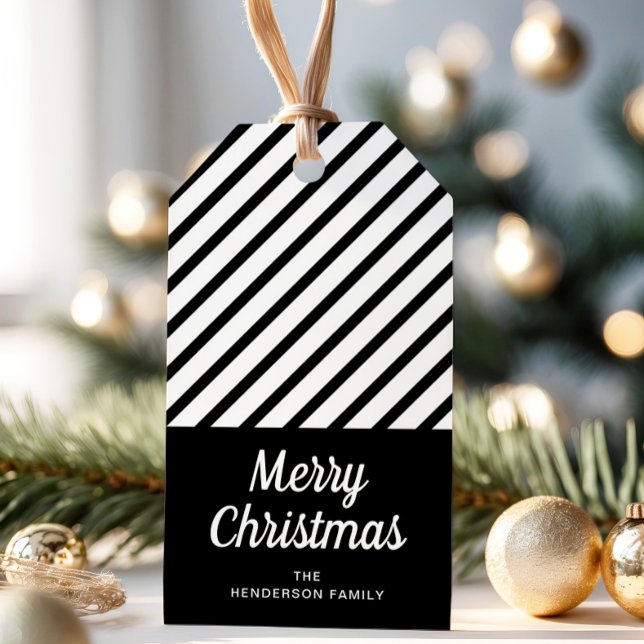 Étiquette de cadeau de Noël classique noir et blan (Classic Black White Christmas Gift Tag)
