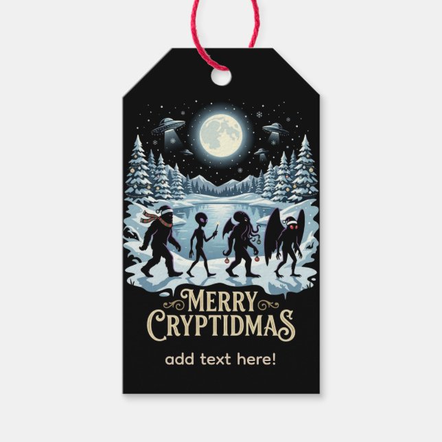 Étiquette de cadeau de Noël Cryptide Bigfoot Alien (Devant)