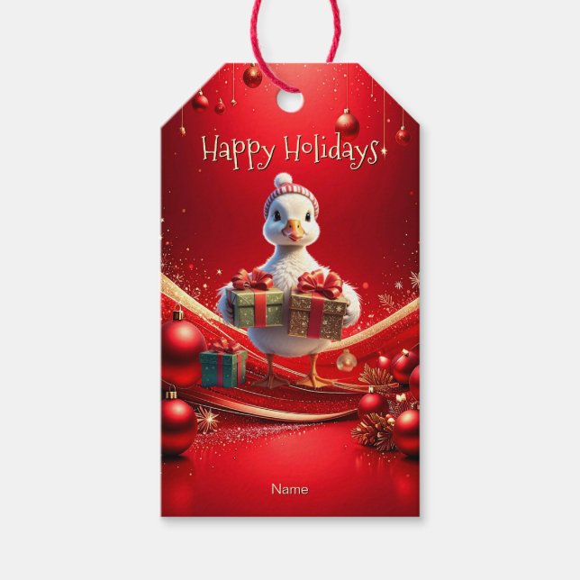 Étiquette de cadeau de Noël de canard mignon (Devant)