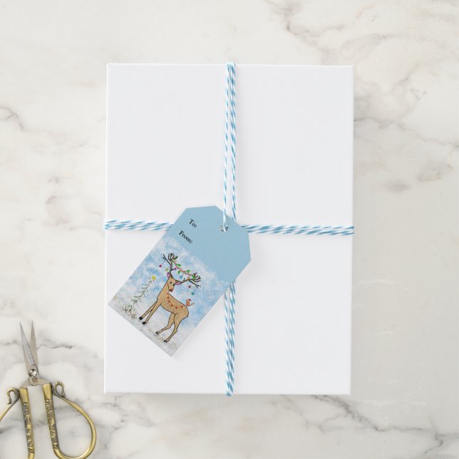 Étiquette de cadeau de Noël de cerf (Avec de laficelle)