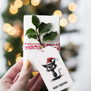 Étiquette de cadeau de Noël de chat drôle
