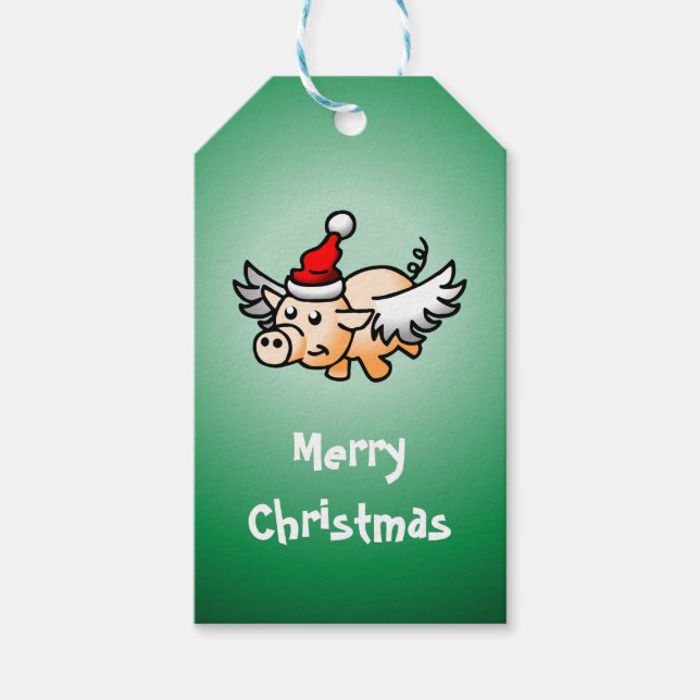 Étiquette de cadeau de Noël de cochon volant (Devant)