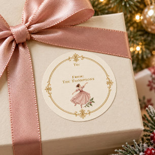 Étiquette de cadeau de Noël de dame élégante dansa