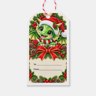 Étiquette de cadeau de Noël de dragon mignon