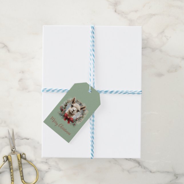Étiquette de cadeau de Noël de l'alpaga mignon (With Twine)