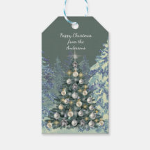 Étiquette de cadeau de Noël - Dessin de forêt blan