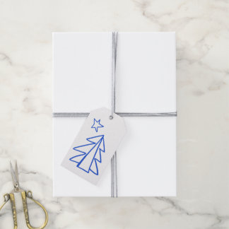 Étiquette de cadeau de Noël Doodle bleue