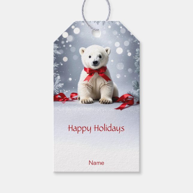 Étiquette de cadeau de Noël d'ours polaire (Devant)