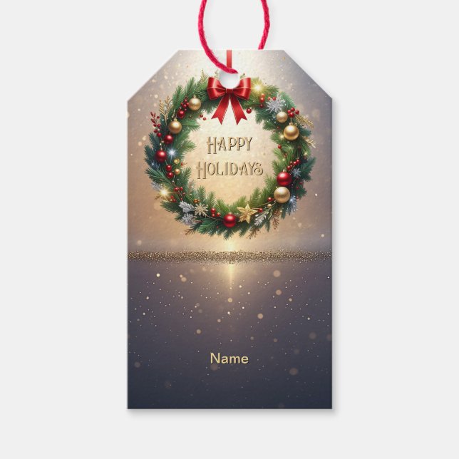 Étiquette de cadeau de Noël festive Couronne (Devant)