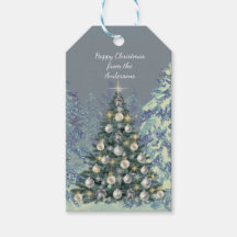Étiquette de cadeau de Noël - Forêt hivernale enne