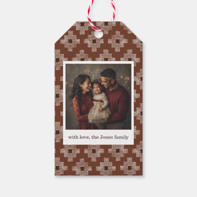Étiquette de cadeau de Noël géométrique rouge roui (Devant)