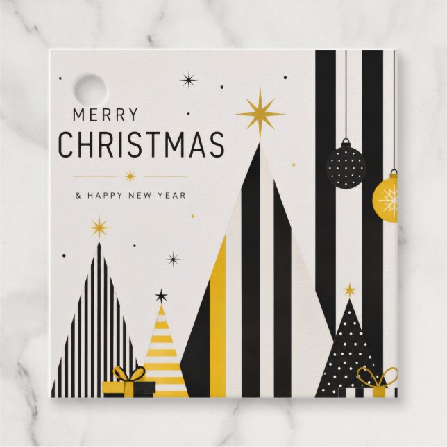 Étiquette de cadeau de Noël jaune noir et blanc mo (Devant)