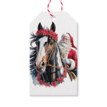 Étiquette de cadeau de Noël : le Père Noël chevauc