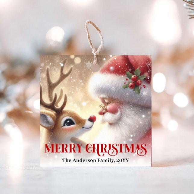 Étiquette de cadeau de Noël mignonne de Rudolph Sa (Watercolor Rudolph Santa Cute Christmas Gift Tag)
