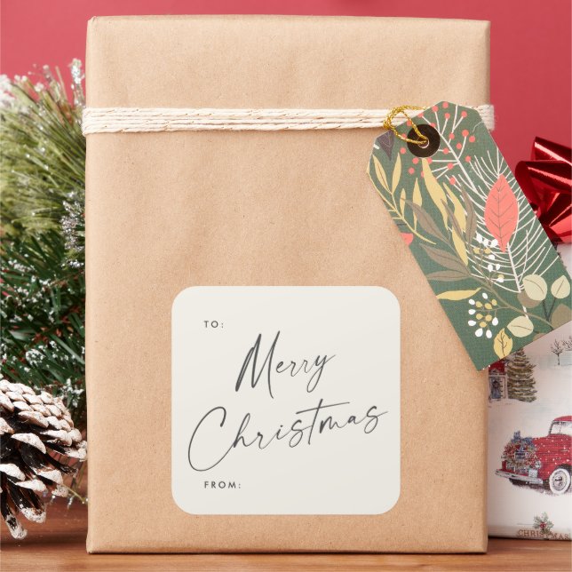 Étiquette de cadeau de Noël moderne écrite en scri (vacances)