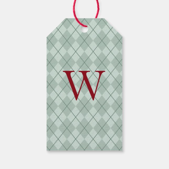Étiquette de cadeau de Noël Monogram Green (Dos)