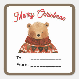 Étiquette de cadeau de Noël Ourson Mignon (F)