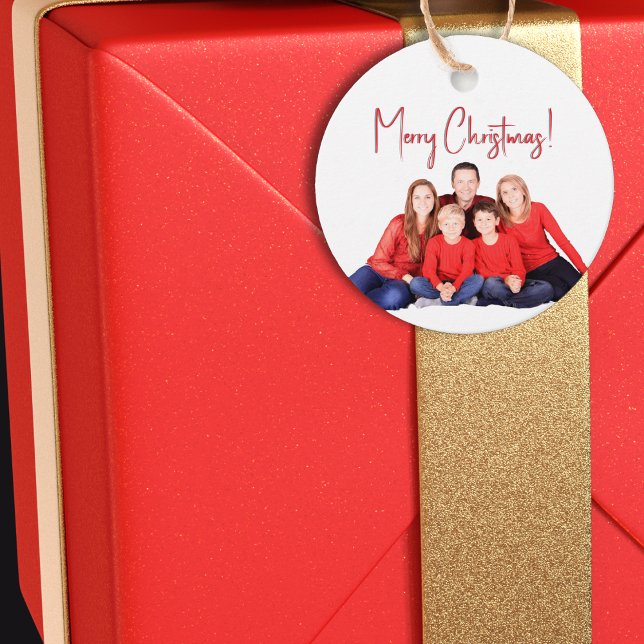 Étiquette de cadeau de Noël photo de famille (Créateur téléchargé)