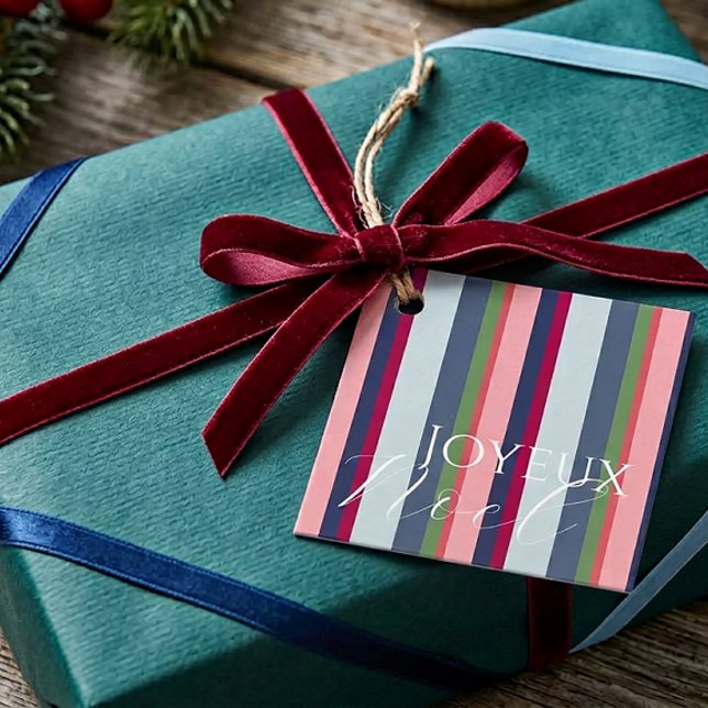 Étiquette de cadeau de Noël photo rose bleu simple (Créateur téléchargé)