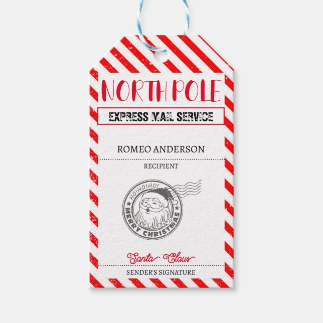 Étiquette de cadeau de Noël Red Stripe Santa (Devant)