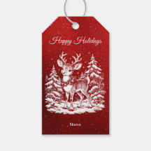 Étiquette de cadeau de Noël Renne dans la forêt en