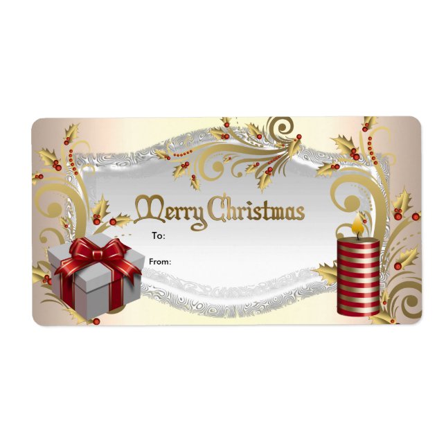 Étiquette de cadeau de Noël rouge blanc Xmas (Devant)