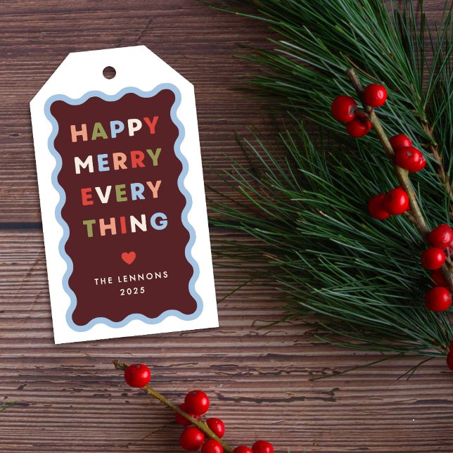 Étiquette de cadeau de Noël rouge joyeuse festive  (Créateur téléchargé)