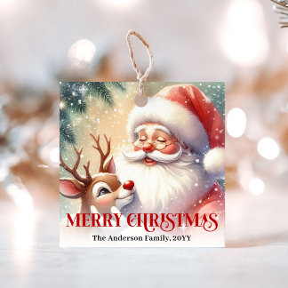 Étiquette de cadeau de Noël Santa Rudolph aquarell