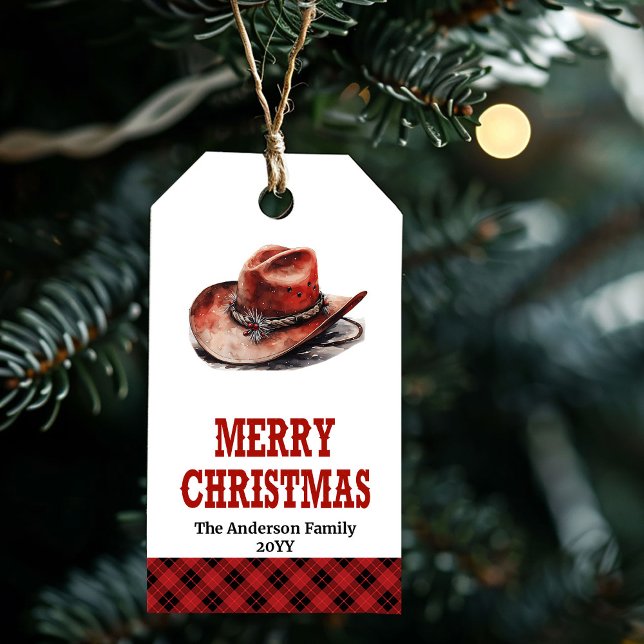 Étiquette de cadeau de Noël western classique nom  (Classic Western Christmas gift tag custom name

)