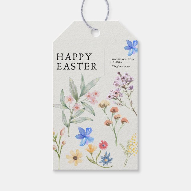 Étiquette de cadeau de Pâques florale élégante (Devant)