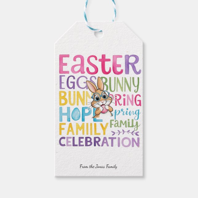 Étiquette de cadeau de Pâques lapin, Lapin de Pâqu (Devant)