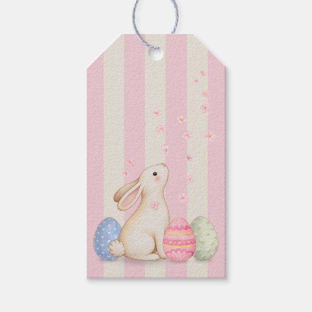 Étiquette de cadeau de Pâques rayée pastel avec un (Devant)