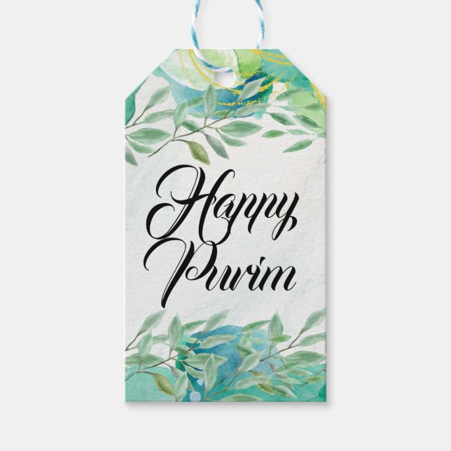 Étiquette de cadeau de Pourim joyeuse aquarelle ve (Devant)