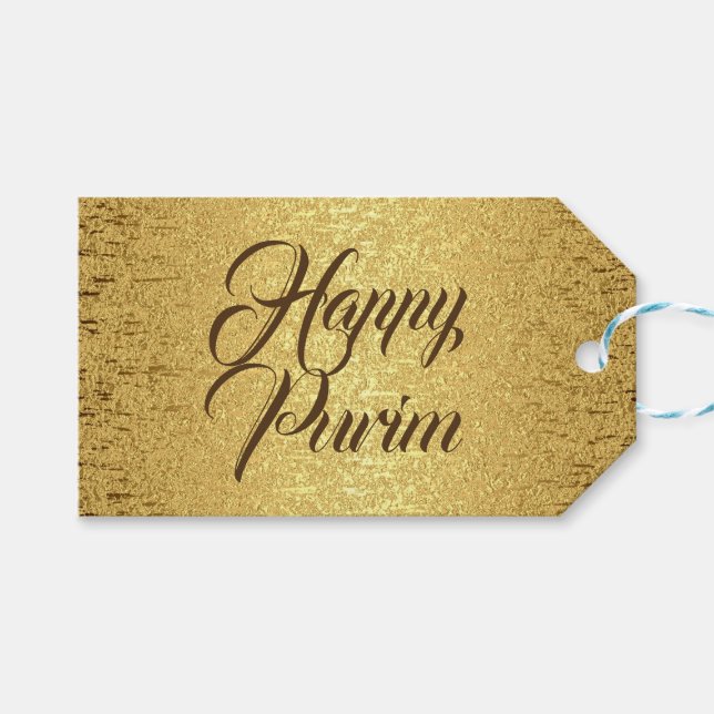 Étiquette de cadeau de Pourim joyeuse or marron fe (Devant (Horizontal))