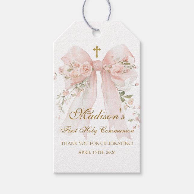 Étiquette de cadeau de première communion avec nœu (Devant)