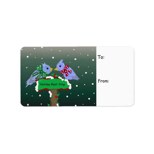 Étiquette de cadeau de scène hivernale avec oiseau (Devant)