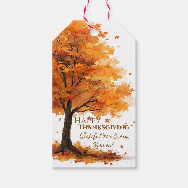 Étiquette de cadeau de Thanksgiving arbre automnal (Devant)