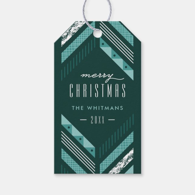 Étiquette de cadeau de vacances à motif à chevrons (Devant)